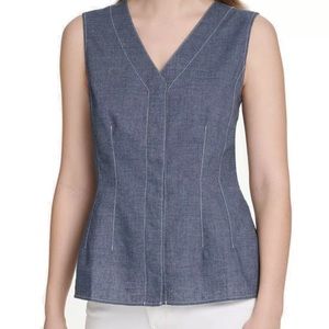DKNY Sleeveless Fitted Linen Top Blouse Vest M
